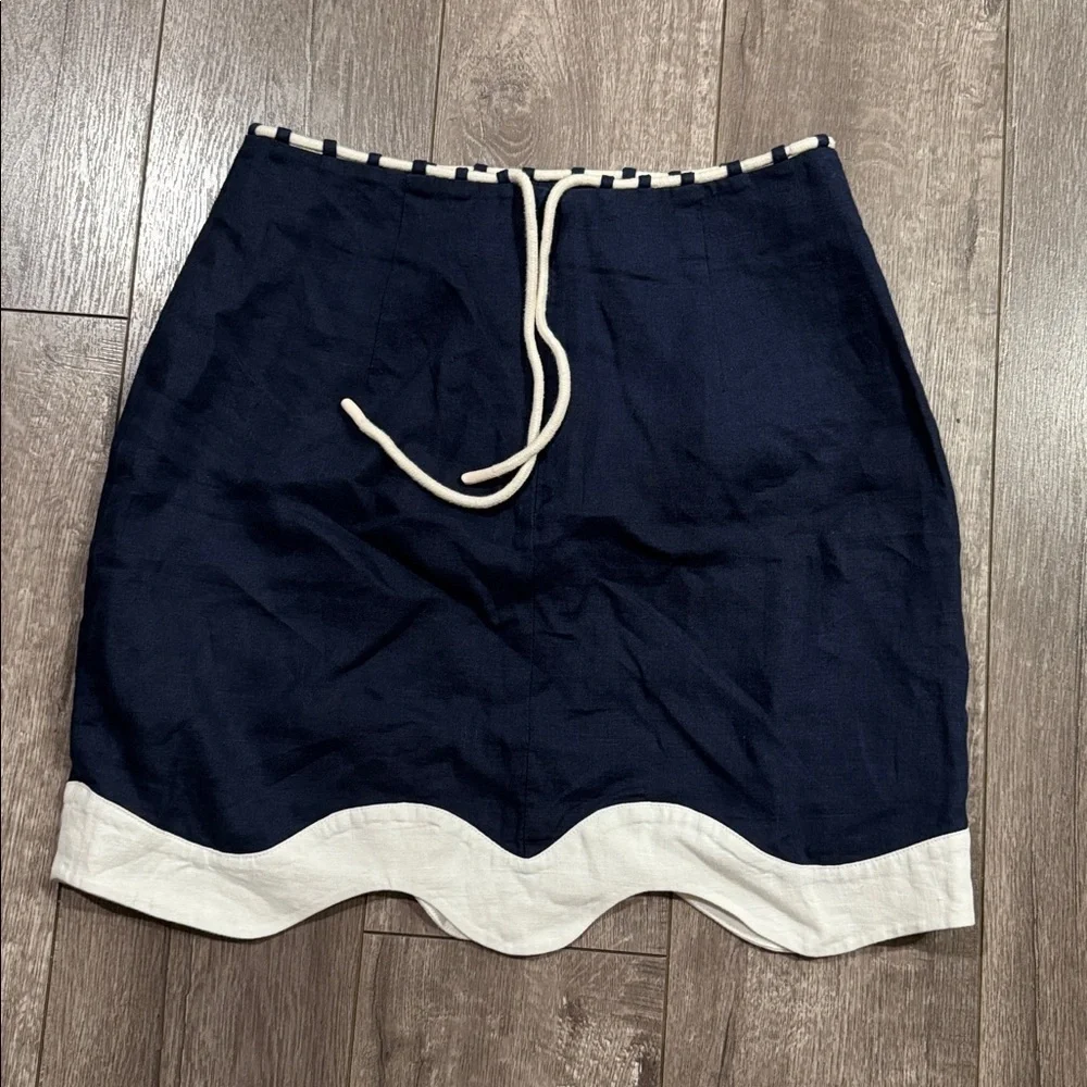 STAUD NWOT Navy and White Arianna Mini Skirt size 6